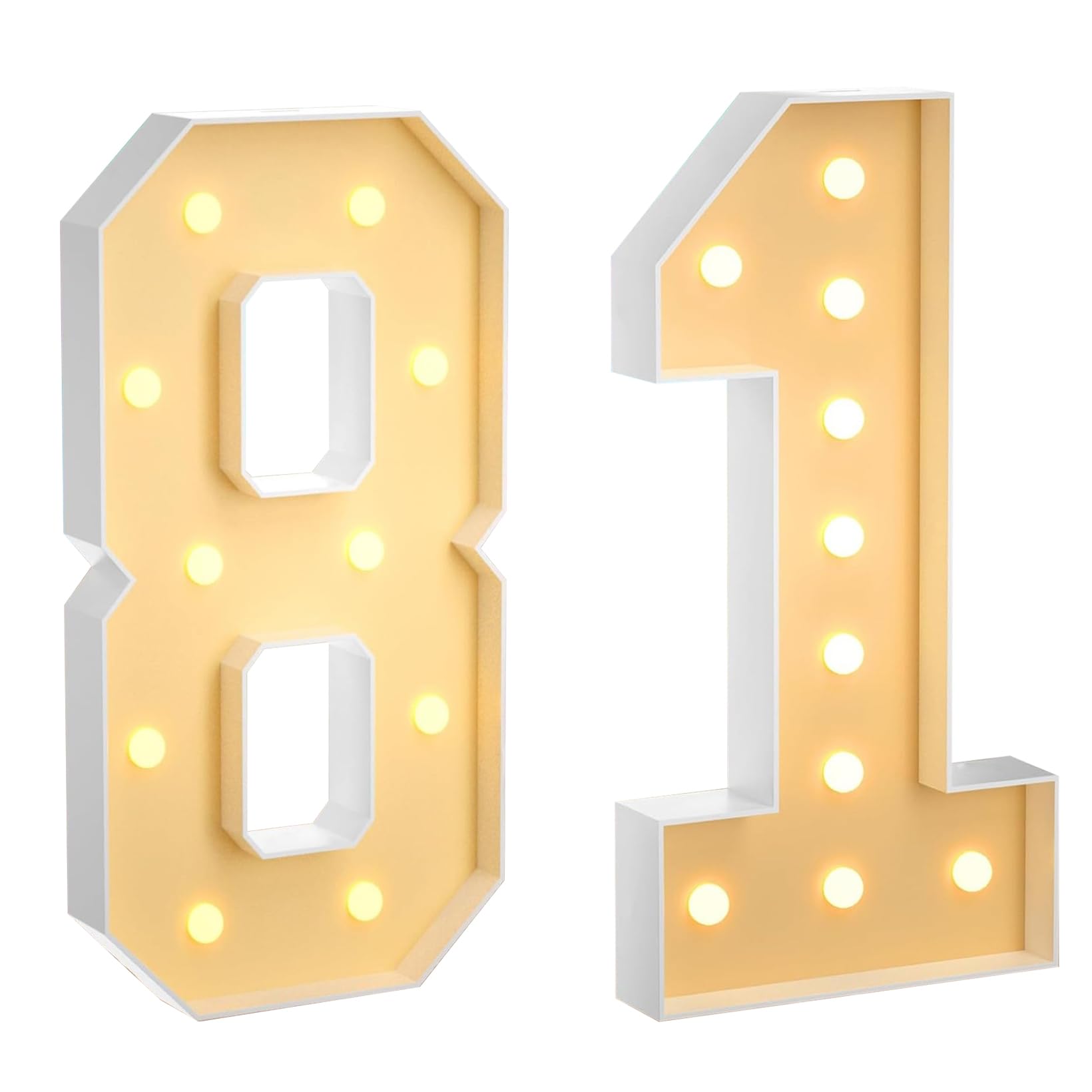 100 cm, grande numero 81 con luci a LED, decorazione a mosaico, luce bianca calda, per casa, feste, compleanni, matrimoni, compleanni e Natale