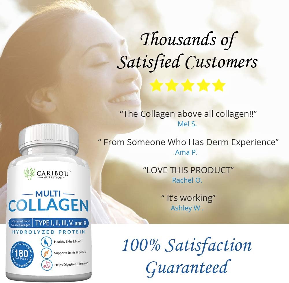 Multi Collagen Pills - 180 Collagen Pills - Type I, II, III, V & X Collagen Capsules - Unique Blend of Collagen Peptides Capsules - Wild Fish, Eggshell, Chicken & Grass-Fed Beef Collagen Supplements : Health & Household