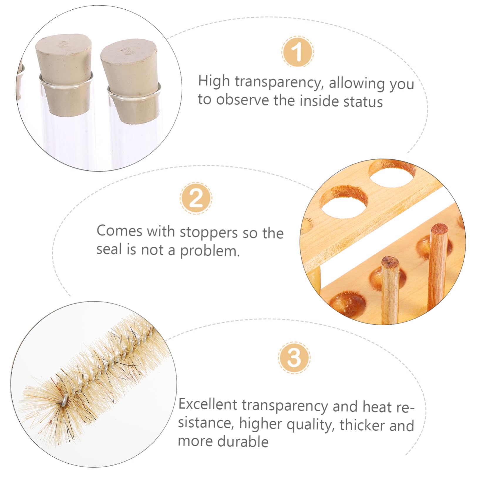 iplusmile Tubo De Ensayo 10 Tubos De Vidrio Con Tapones De Plástico Estante De Almacenamiento De Madera Para El Aprendizaje En Casa Y La Escuela