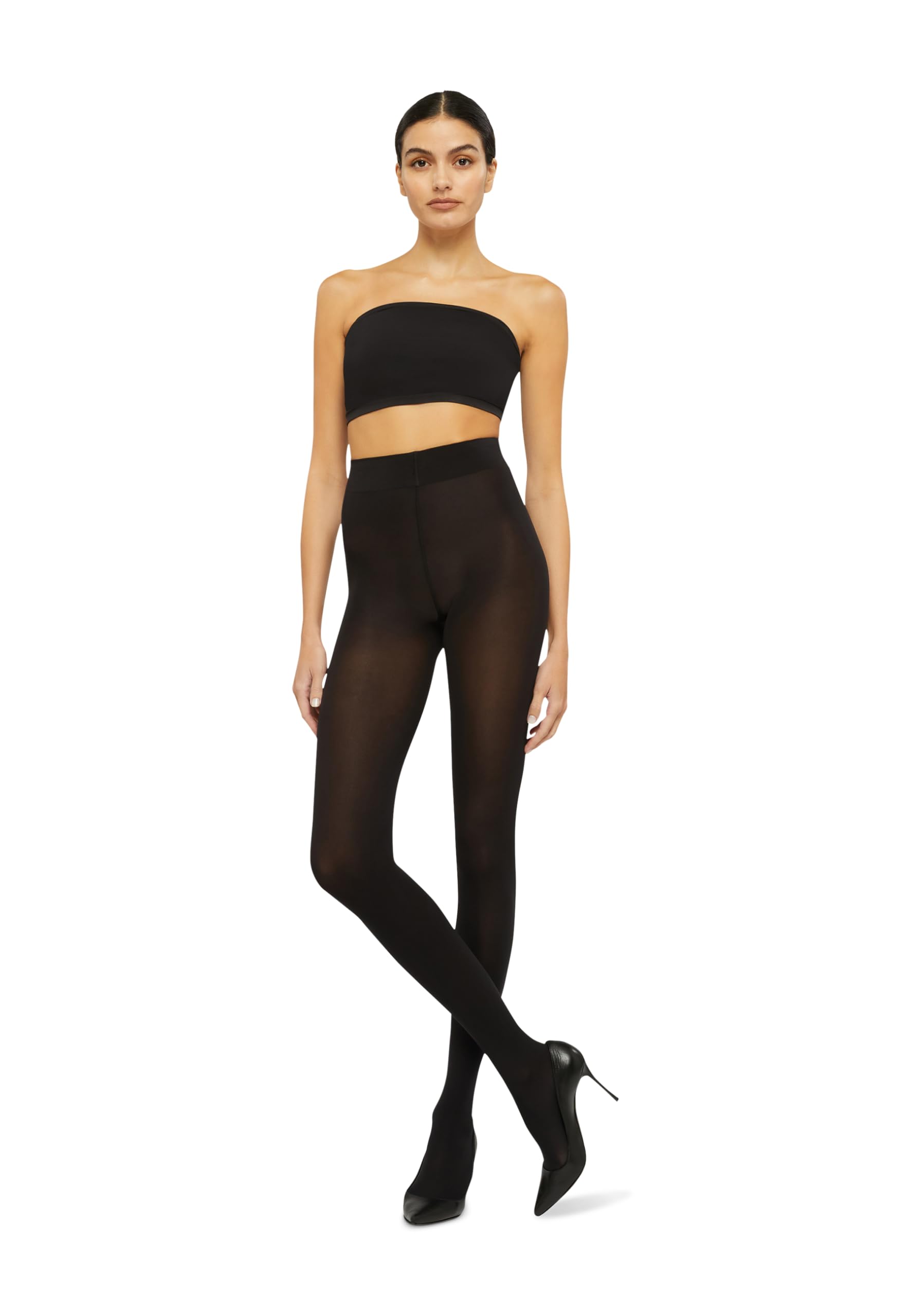 Wolford Srebrne rajstopy z logo dla kobiet Velvet De Luxe 66 nieprzezroczyste wyroby pończosznicze z dzianinowym paskiem podtrzymującym komfort noszenia przez cały dzień
