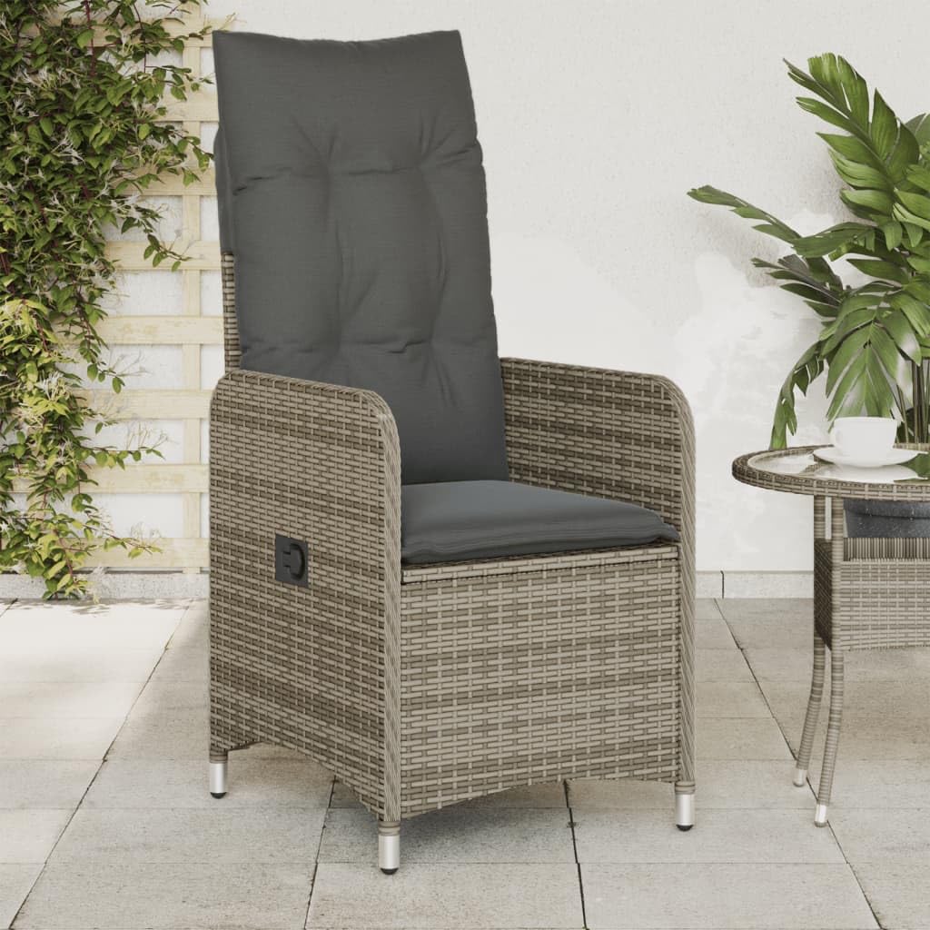 Poltrona da giardino con cuscino, regolabile, in polyrattan, resistente alle intemperie, per esterni, con braccioli e imbottitura rimovibile, ideale per balcone, terrazza, giardino