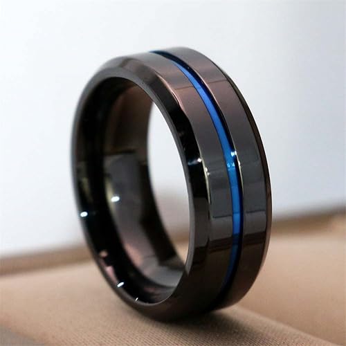 Miniatura 6 de LOVERSRING Juego de anillos de boda para él y para ella, anillos de pareja, chapado en oro negro de 10K, circonita azul, anillo de compromiso, de