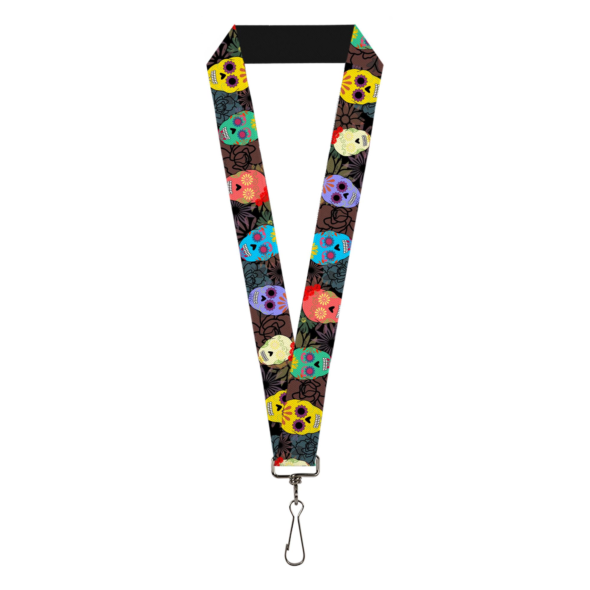 Buckle-Down unisex adults Buckle-down Lanyard - Skulls Key Chain, Painted Sugar Skulls/Flowers Collage, Standard US