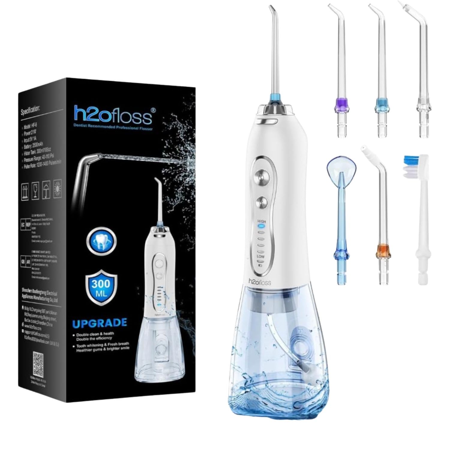 Mom's Aura Water Dental Flosser Teeth Pick -Portable Oral Irrigator with 5 Modes, Rechargeable IPX7 Waterproof Orthodontic Teeth Cleaner Pick Cordless for Home Travel-300ml Water Tank (white)