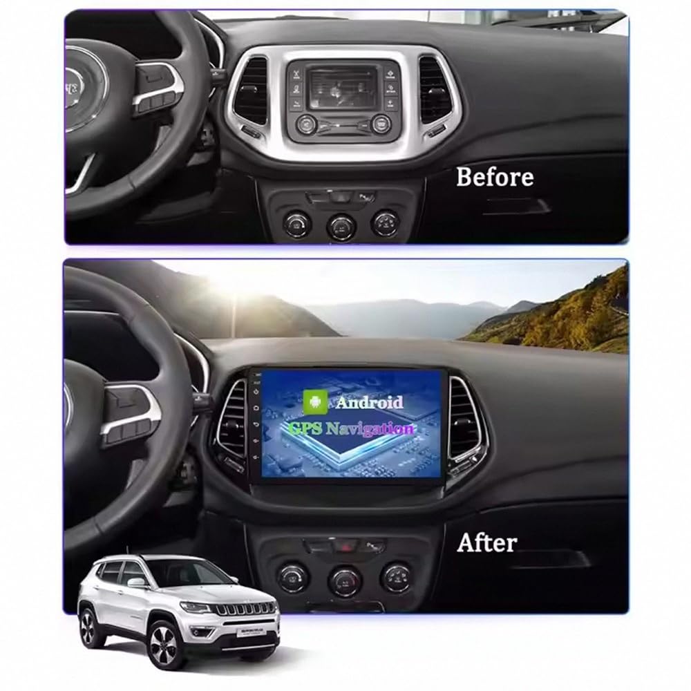 Car Stereo Carplay Radio de Coche para Jeep Compass 2017 2018 Soporta Bluetooth, Control Volante, USB, WiFi, 4G, Mirror-Link, GPS Navegador/Radio FM, 8 Nuclear 4G+64G