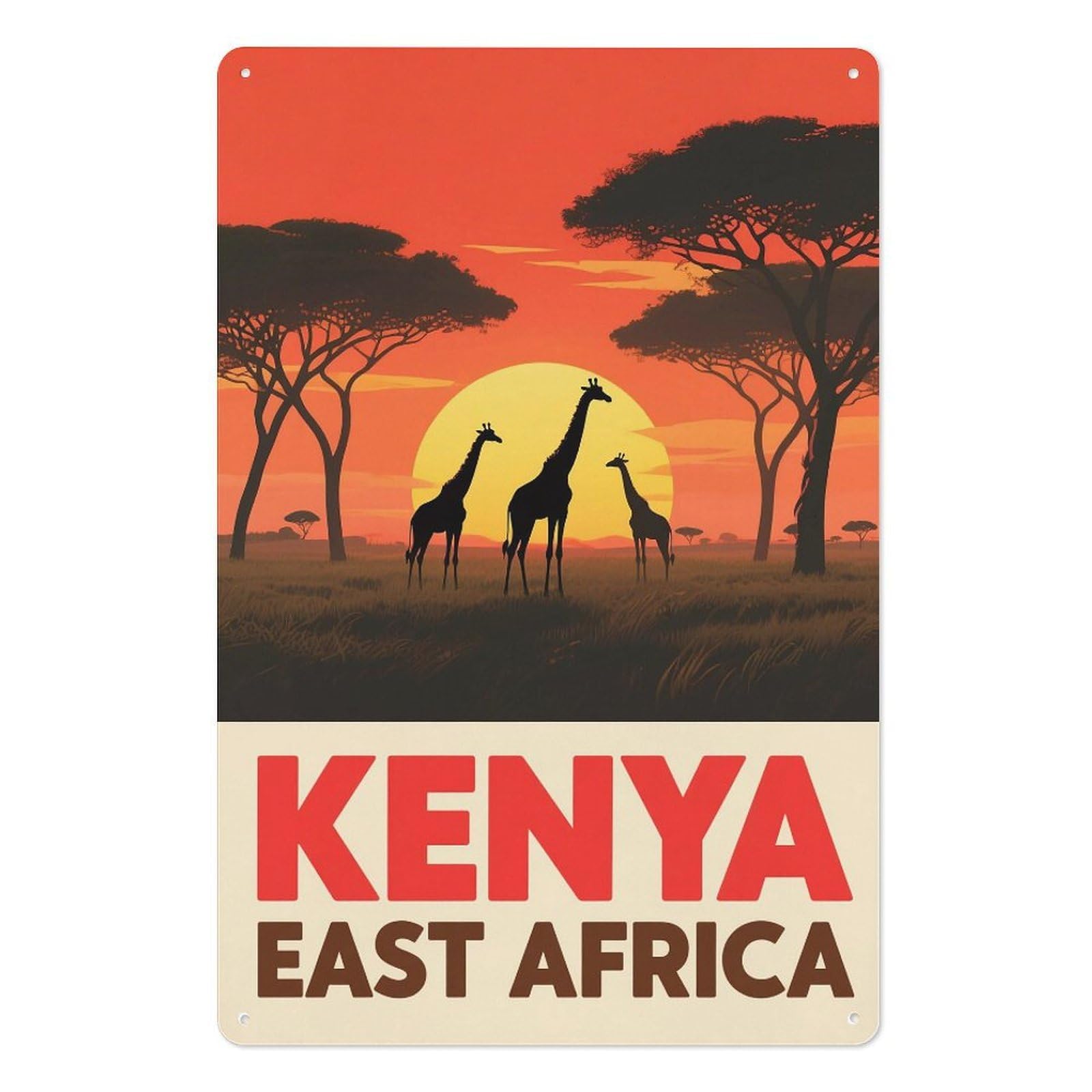Kenya East Africa Retro Design Tin Painting Vintage Tin Sign 08x12inch(20x30cm) Wall Art for Home Office Bedroom Living Room Cafes Wall Decor