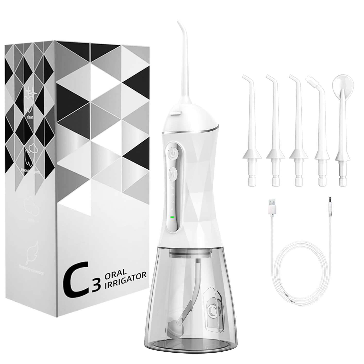 Hydropulseur dentaire : Irrigateur buccal portable sans fil 320 ml rechargeable nettoyant d'irrigation de voyage IPX7 étanche pour nettoyage des dents (noir)