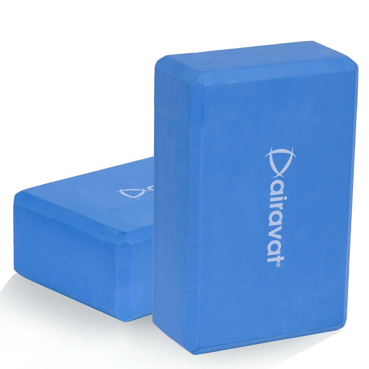 Airavat Lot de 2 blocs de yoga bleus en mousse EVA haute densité pour yoga, pilates, méditation en brique de yoga, aide à l'équilibre, soutien et approfondir les poses – Antidérapant, léger et durable