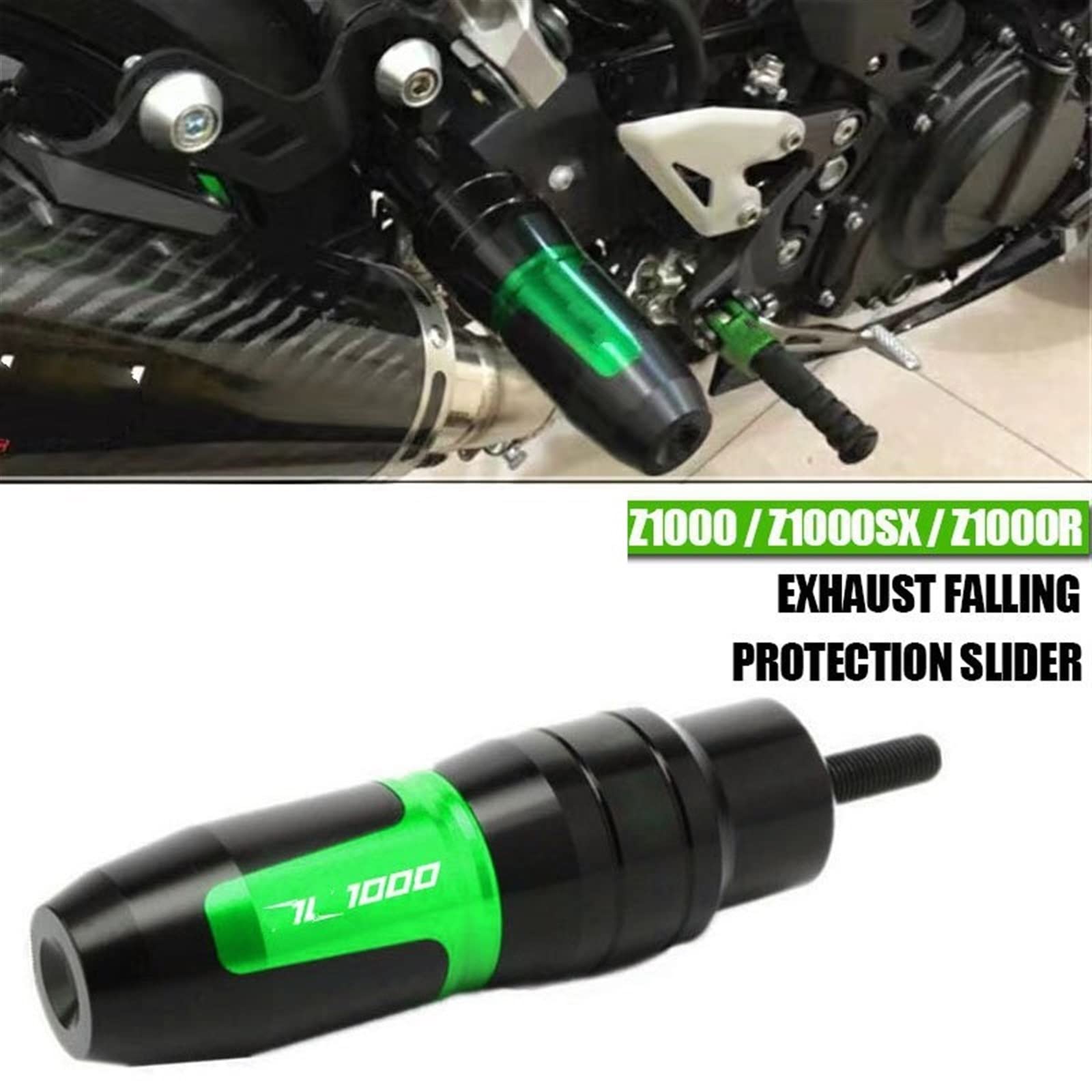 Motocykl CNC Aluminiowe Crash Pady Suwaki Wydechowe Crash Protector Z Logo Dla Kawasaki Z1000 Z1000R Z1000SX (Color : A 1 Black)