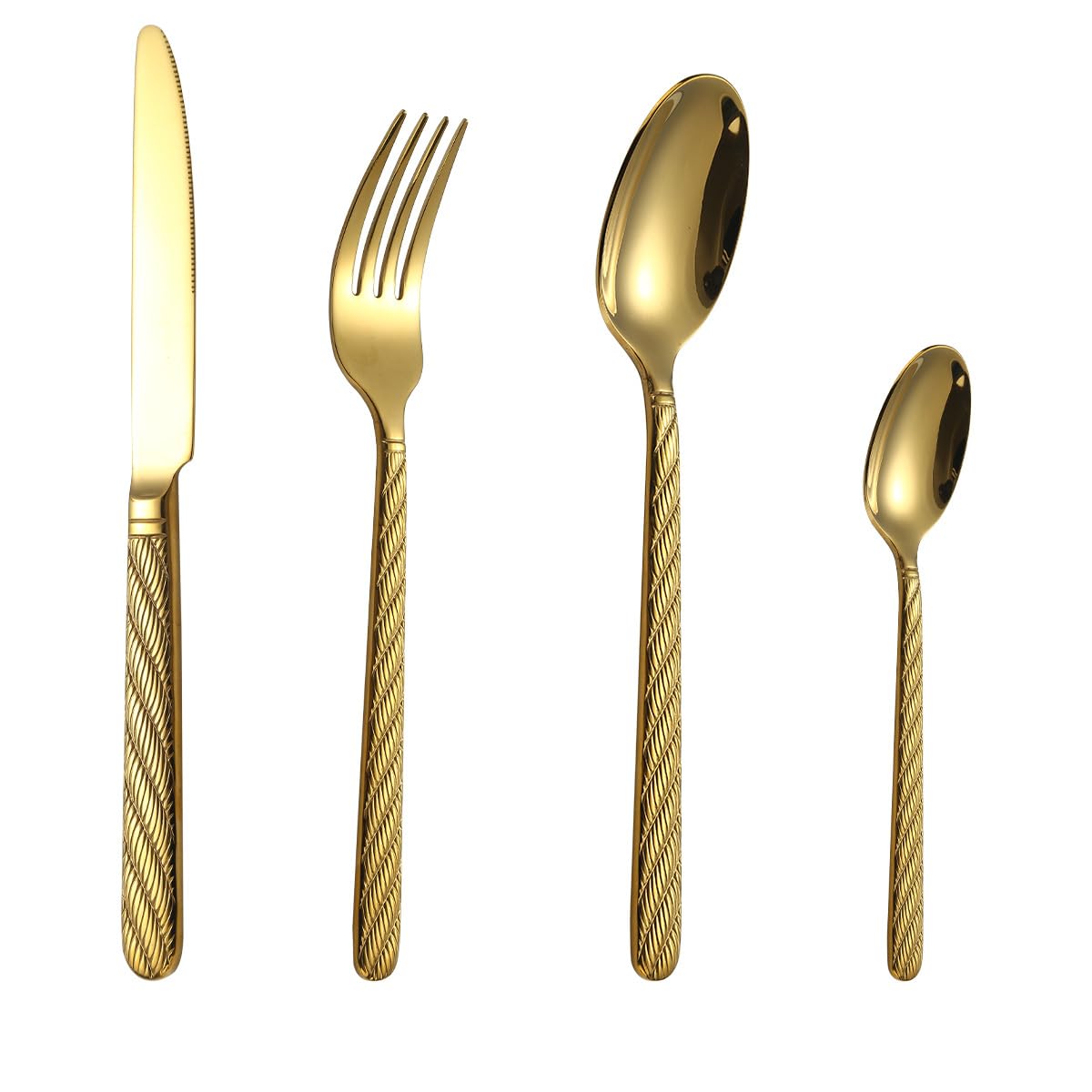 Besteckset, 4/16/24/32/40/48-teilig, Dickes Edelstahl-Besteckset mit Hanfseilmuster für Steakbesteck in Hotels und Restaurants. Gold, 40-teilig für 10 (Gold, 40-teilig für 10)