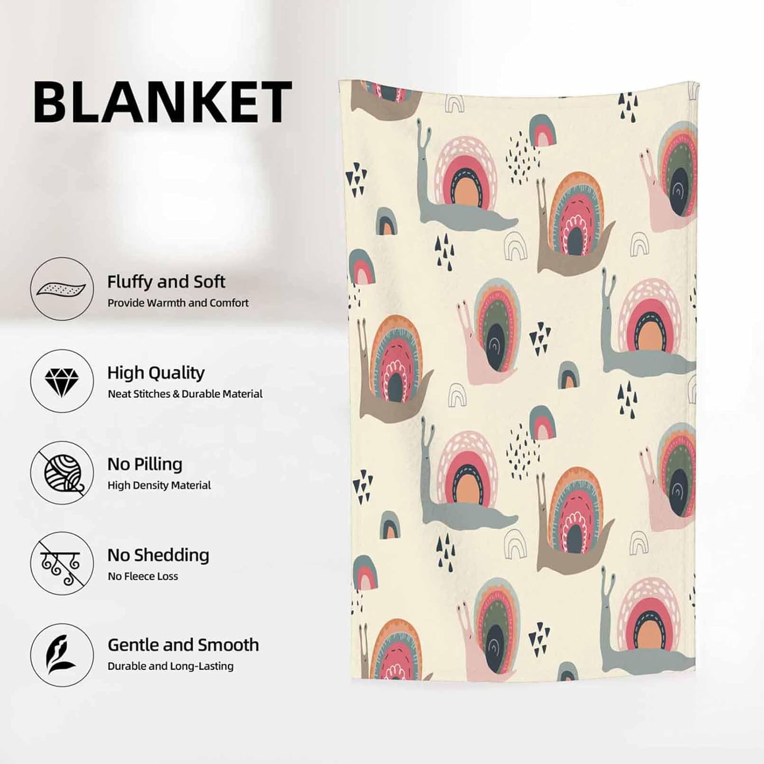 Throw Blanket 40x50 Inch,Cute Funny Rainbow Snails in Abstract Scandinavian Style Cozy Soft Lightweight Fuzzy Flannel Blanket 50x40 Inch Suitable for Couch Bed Sofa Living Room in All Seasons - Image 3