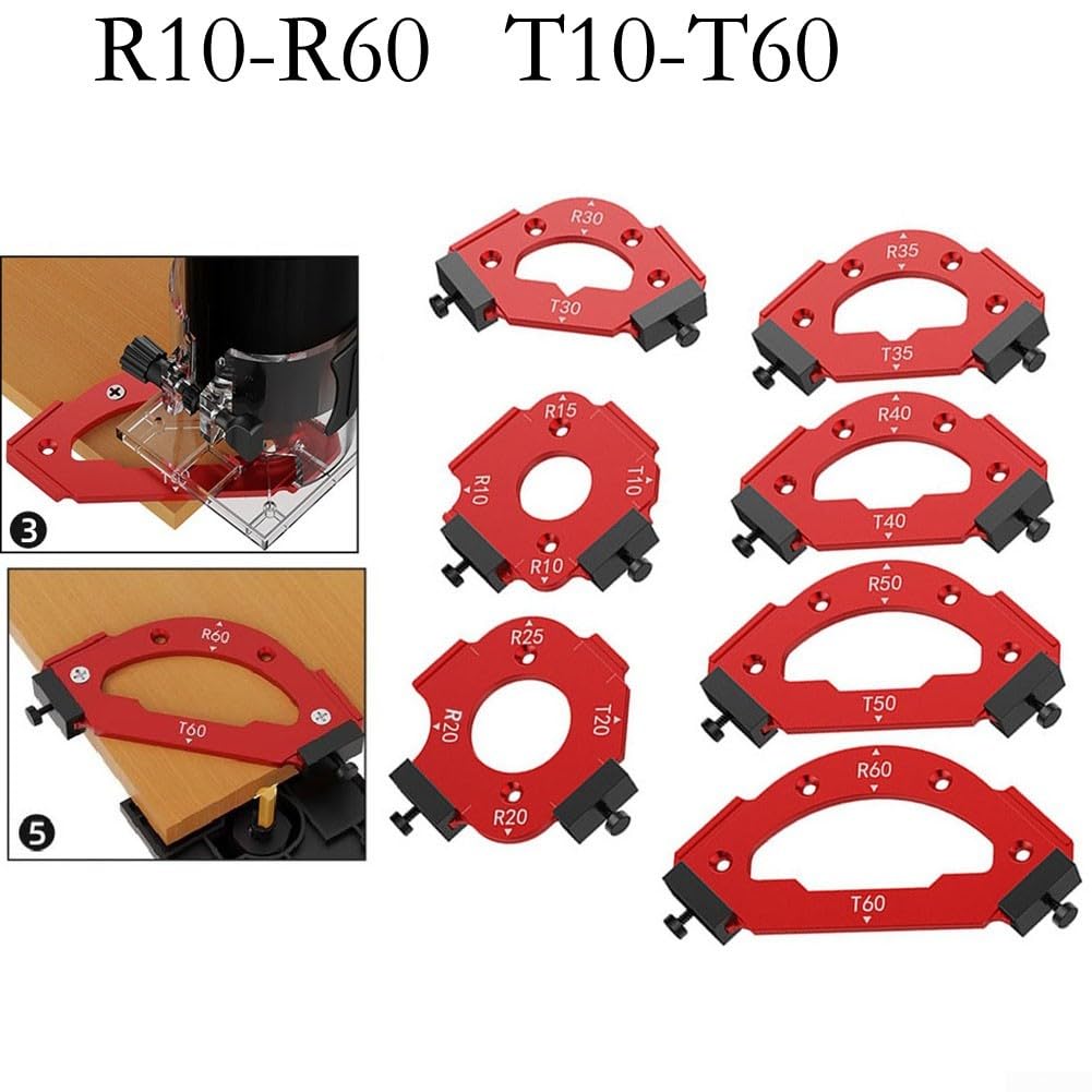 Set di 7 sagome per angoli da tavolo, in lega di alluminio, R10, R20, R30, R35, R40, R50, R60, per falegnami che creano angoli interni esterni arrotondati