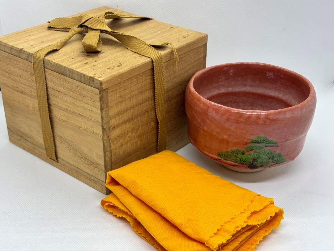 赤楽 茶碗！『佐々木松楽』造！銘『千年翆』高橋悦道 書付！共箱/共布/紙箱付 赤楽 茶碗！『佐々木松楽』造！銘『千年翆』高橋悦道 書付！共箱