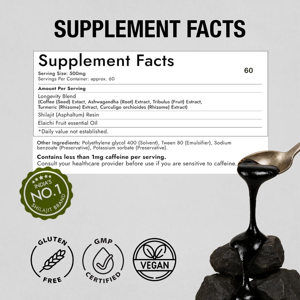 Kapiva Organic Himalayan Shilajit Resin Plus-500mg | Ultra Pure, Golden Grade, 80+ Trace Mineral, Fulvic Acid, Lab Tested | Ashwagandha & Turmeric for Extra Energy | Focus & Immunity | For Men & Women — Amazon image 5