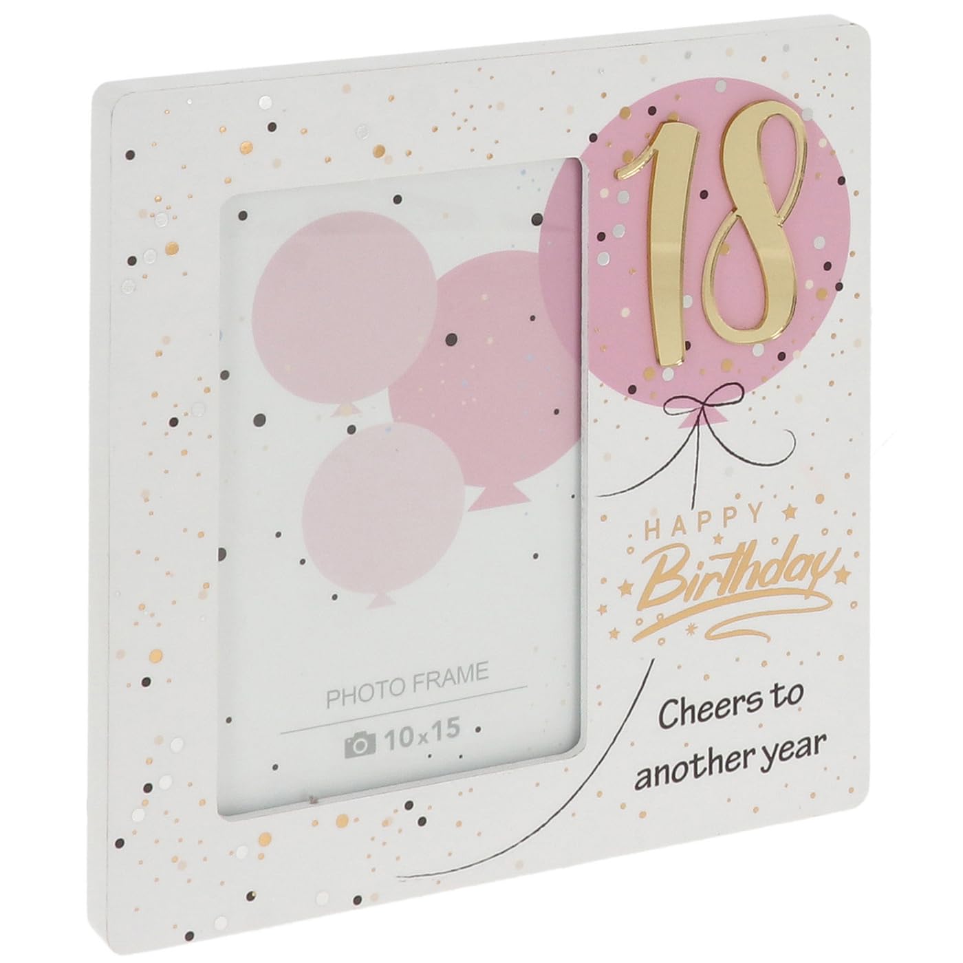 Shudehill Giftware Gold And White 18Th Birthday Photo Frame With Gold Foil Balloon Design, Holds 6X4 Photo, 19X19x1.5 Cm