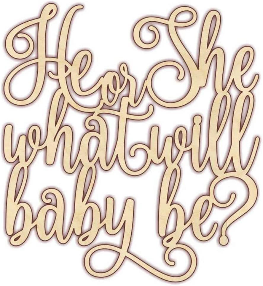 Michelle's aDOORable Creations Gender Reveal He or She Script Wood Cutout - Unfinished Wood Crafting Woodcrafts DIY Sign (12)