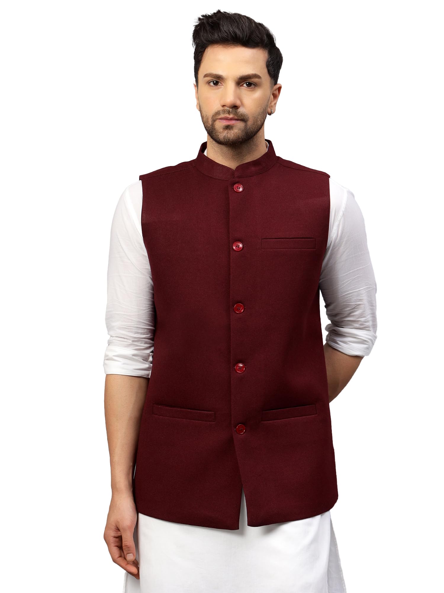 Men's Traditional Tweed Cotton Checkred Premium Nehru Jacket/Waistcoat