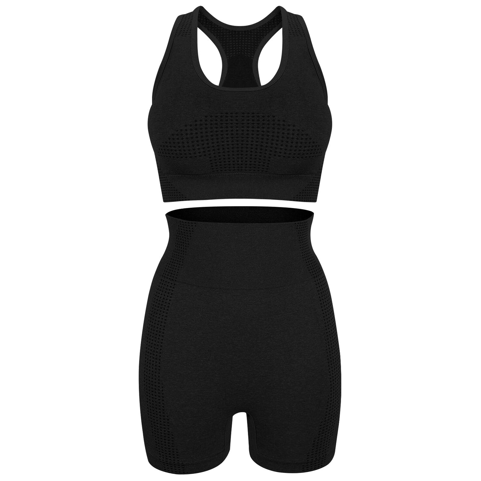 Womens Yoga 2pcs Set Workout Outfit with Tank Top and Shorts Black L xl Breathable Activewear for Gym