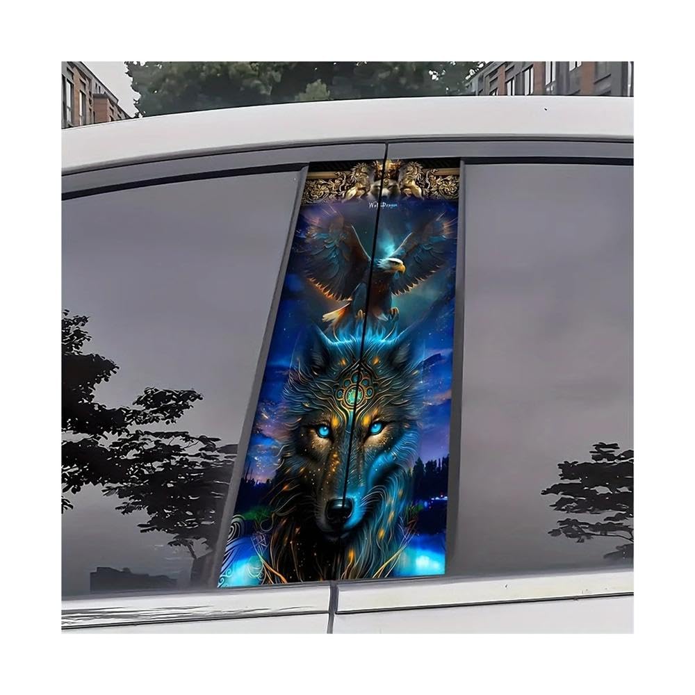 Bertdcx One Color Wolf Eagle Fantasy Self Adhesive B-Pillar Sticker Jungle Theme Auto Parts