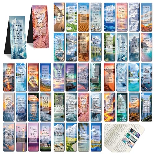 96Pack Magnetic Bookmarks Christian Bookmarks Bulk Bible Bookmark for Reading Women Men Kids Teacher Book Lovers Gifts Religious Magnet Bookmark Clips Inspirational Personalized Book Marks (Scenery)