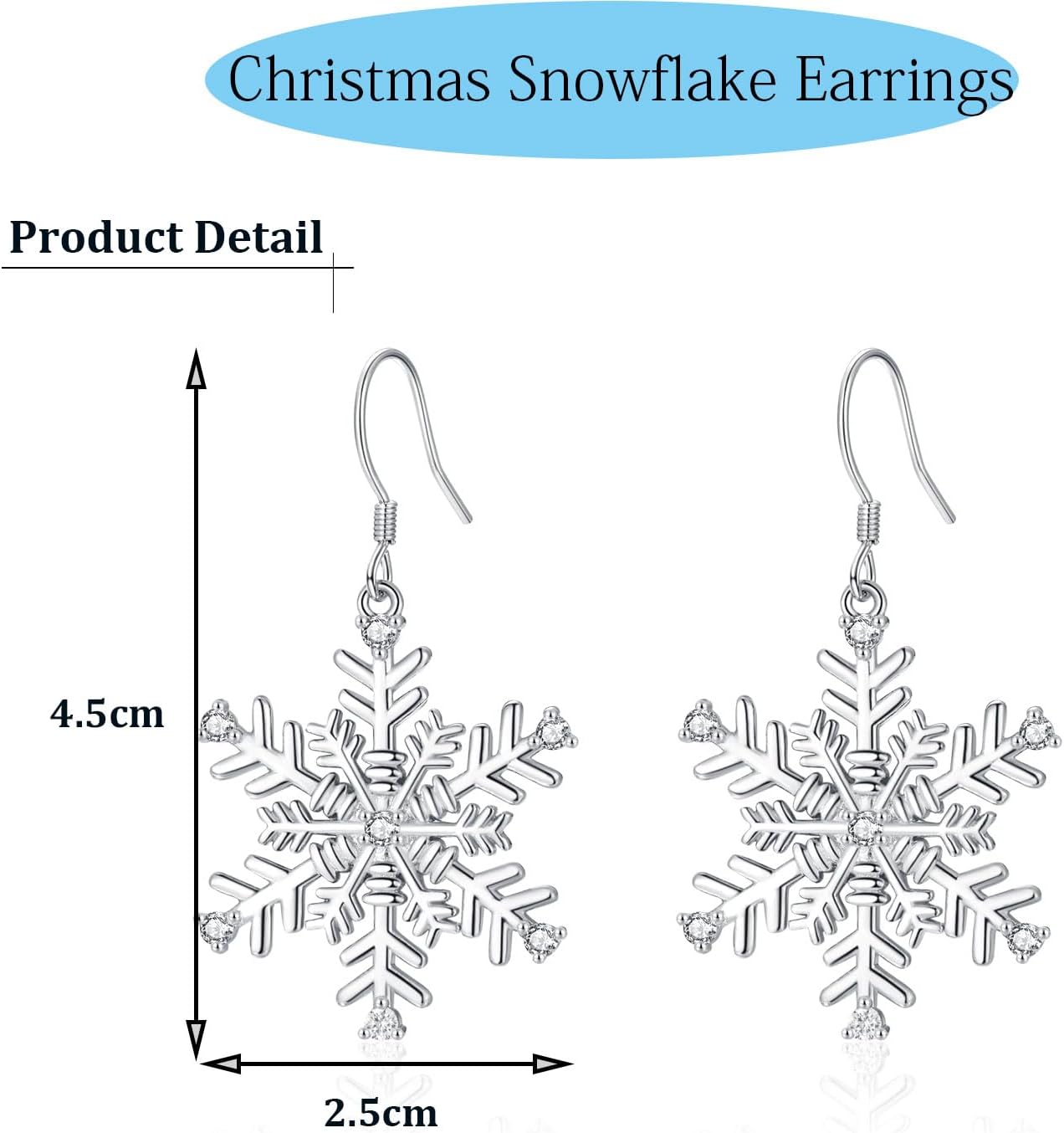 ZRU 925 Sterling Silver Snowflake Earrings for Women Christmas,Silver Snowflake Winter Dangle Drop Earrings Xmas Jewelry Sparkly CZ Dangle Christmas Earrings Gifts for Her Mum Daughter - Image 7
