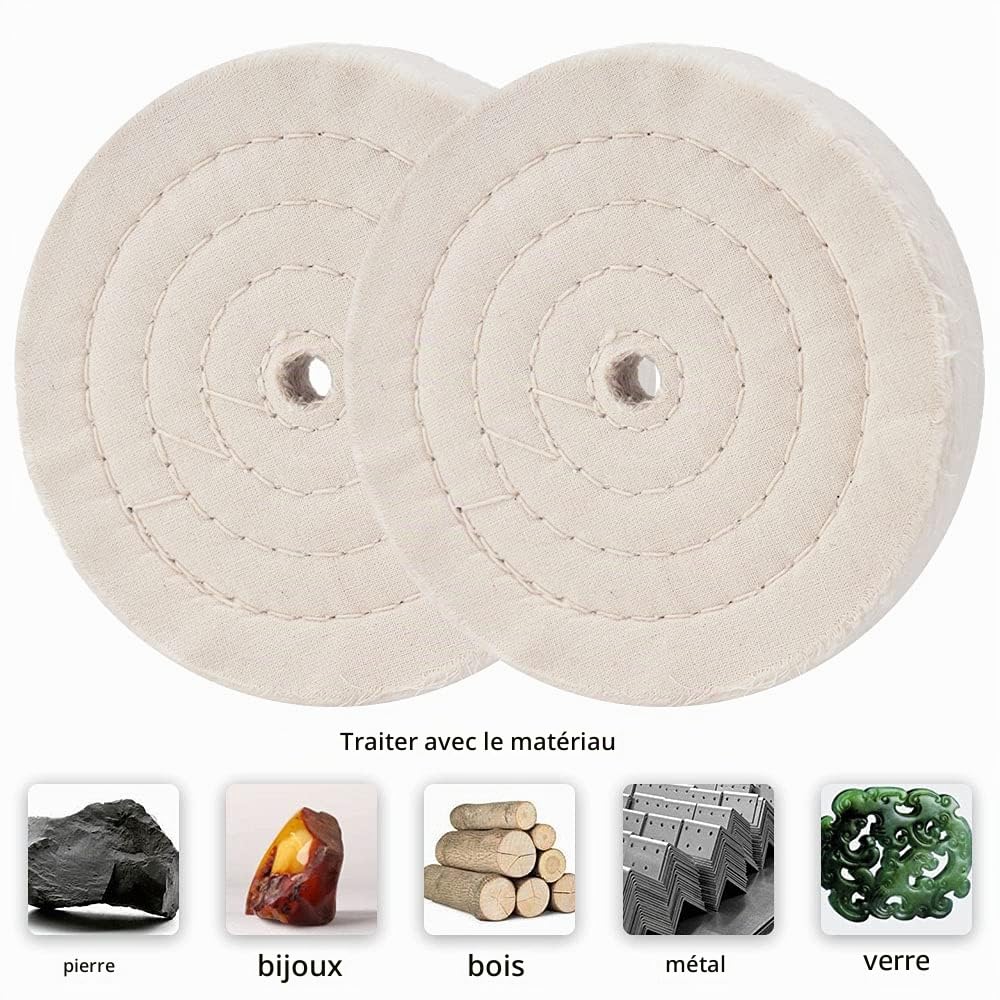 Lot de 4 disques de polissage, en coton, 150 mm, extra épais, en spirale, pour outil de ponçage de table avec trou de mandrin de 12,7 mm, 70 couches