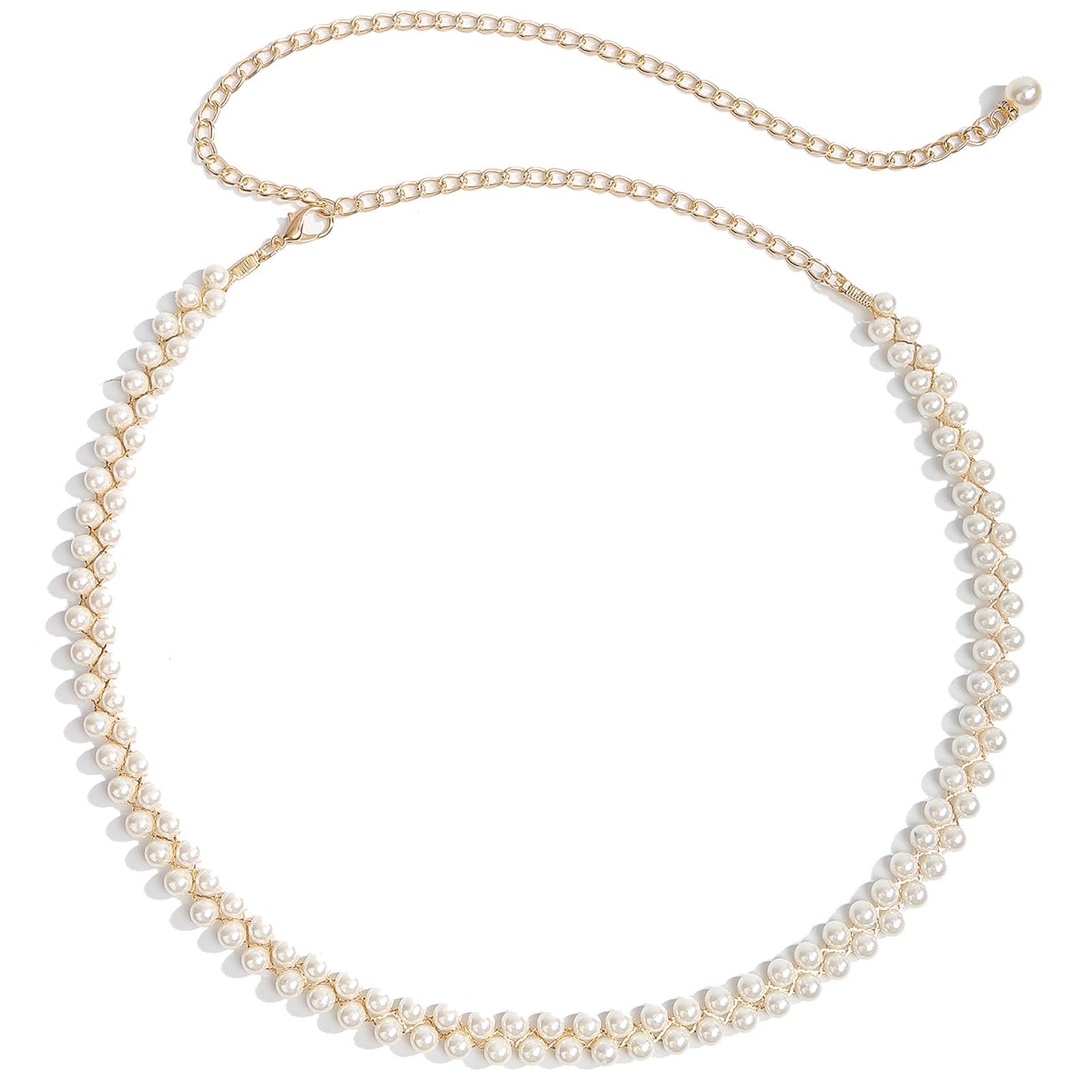 MICFENY Adjustable Waist Chain Metal Pearls Embellished Waist Belt Retro Charm Clasp Closure Design For Women's Outfits