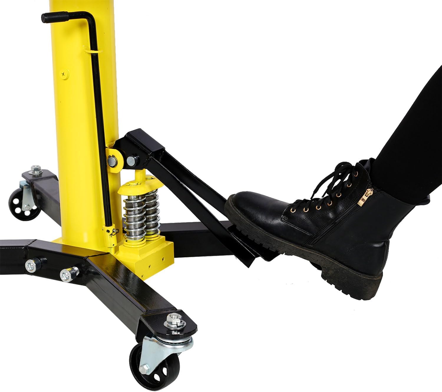2-Stage Hydraulic Transmission Jack, 1660 lbs Capacity, Adjustable Pedestal Jack with Foot Pedal, Tilt Saddle & 360° Swivel Casters, 32" to 70" Lift Range, Heavy Duty Steel Garage Hoist,Yellow