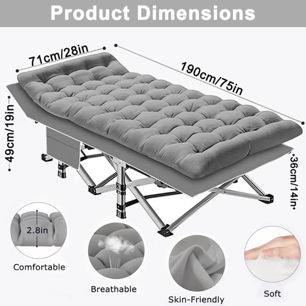 Camping bed with a load capacity of 560/660/760 lbs, with a mattress and a storage bag. It is a foldable and easy-to-store guest bed, A version without a mattress is also available (Black 560lbs)