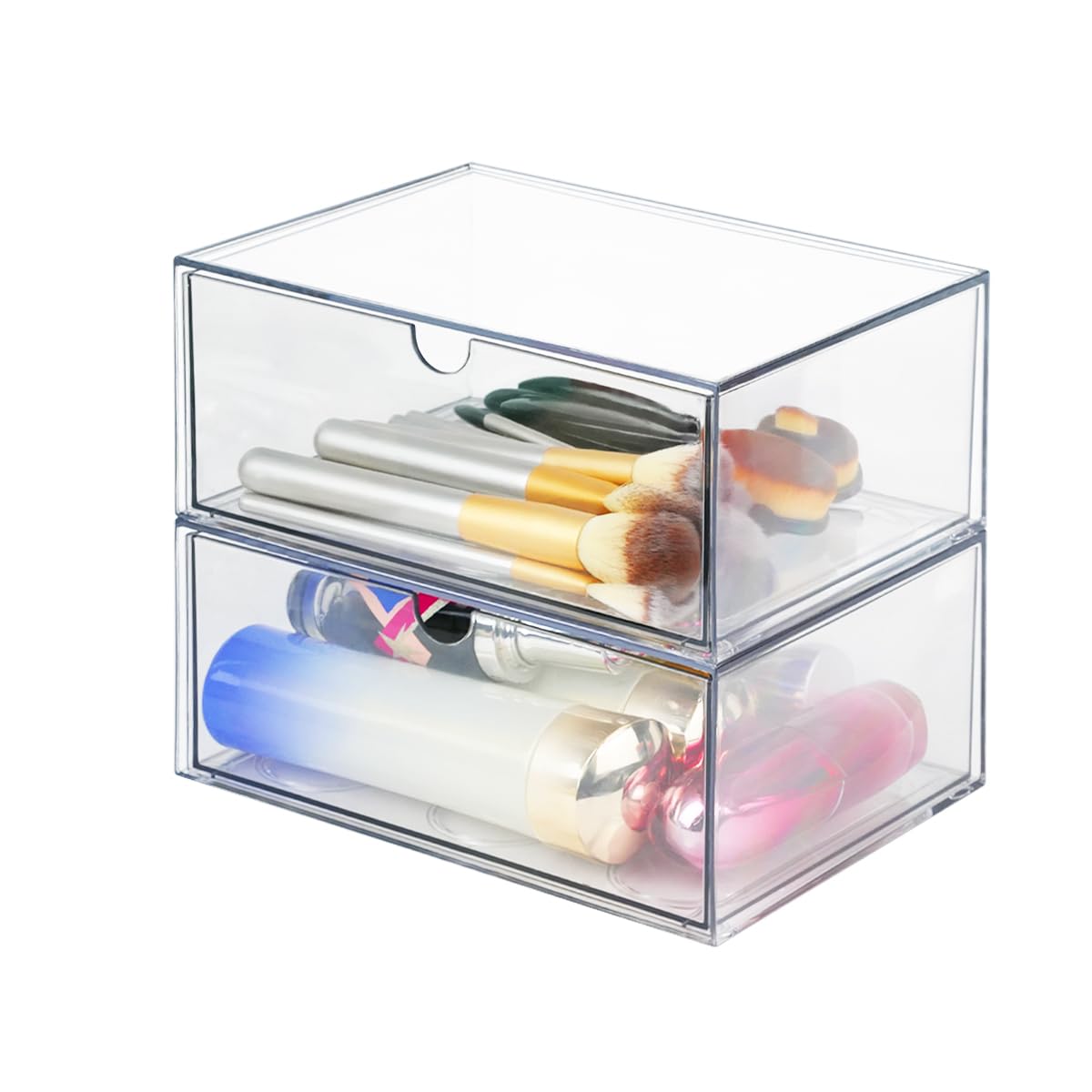 2 Pezzi Organizzatore per Cosmetici Impilabile, TIE-DailyNec Organizzatore per Make-up in Acrilico Trasparente, Organizer con Cassetti, Espositore in Acrilico per Cosmetici, Cura Della Pelle, Gioielli
