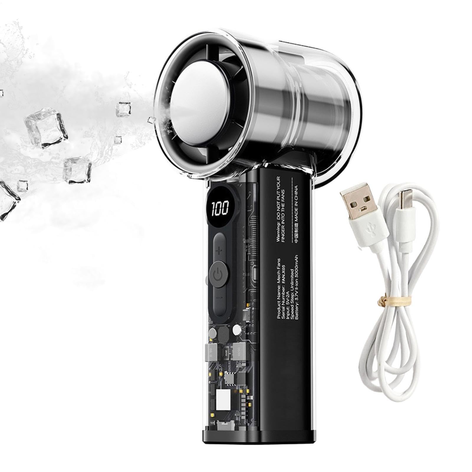 Cooling Handheld Fan USB Rechargeable 3000mAh Battery 100 Speeds Adjustable