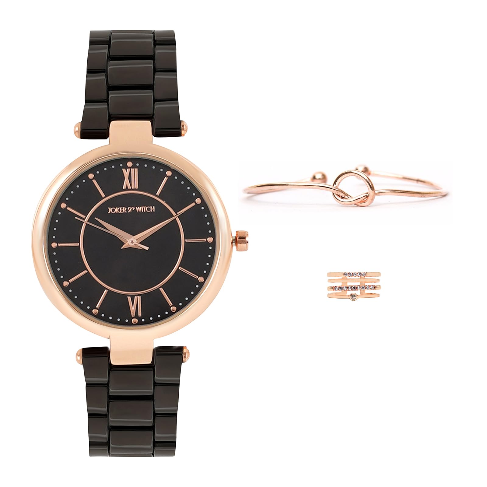 Joker & Witch Stainless Steel Shimmers Of Night Love Triangle Women Analogue Watch Gift Sets, Black Dial, Black Band (B0CC4WPB5S) Amazon Price History, Amazon Price Tracker