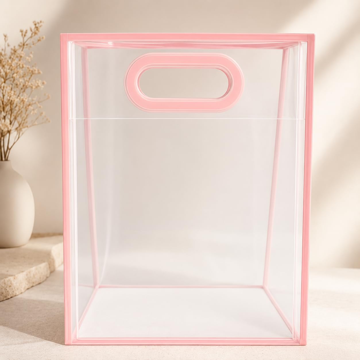 SPHINX PVC Translucent Gift Bags with Handle Set of 10, Frosted Waterproof Carry Bags for Gift Packing, Reusable Gift Wrapping Bags for Birthday Gifts, Wedding Gifts, Party Favors,Return Gifts &Gift Hampers (Pink)