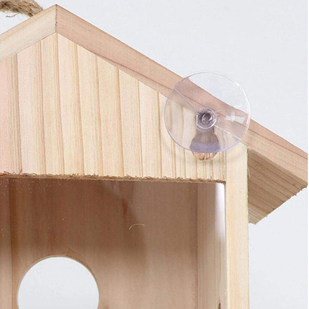 KENANLAN See Through Bird Box Window Bird box Birdhouse Birds Feeder Wooden Hanging Nest Case Outdoor Window Cage with Suction Cups for Bluebird Finch Chickadee Wildbirds - Image 2