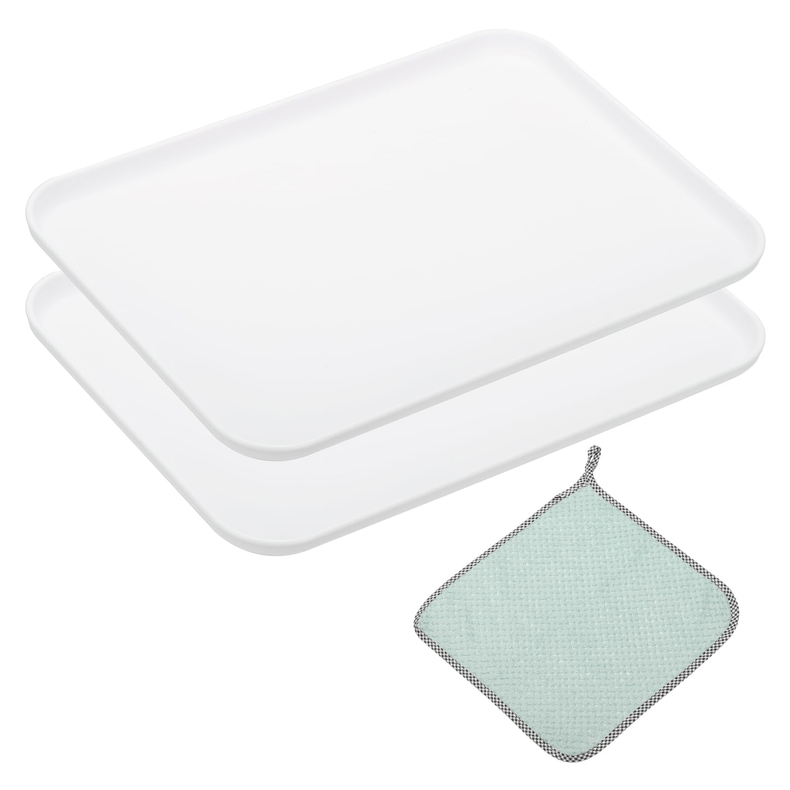 PATIKIL 12x9 Inch Fast Food Serving Trays, 2pcs Reusable Restaurant Serving Trays Cleaning Clothes Included PP Multi-Purpose Rectangle Small Size Tray, White