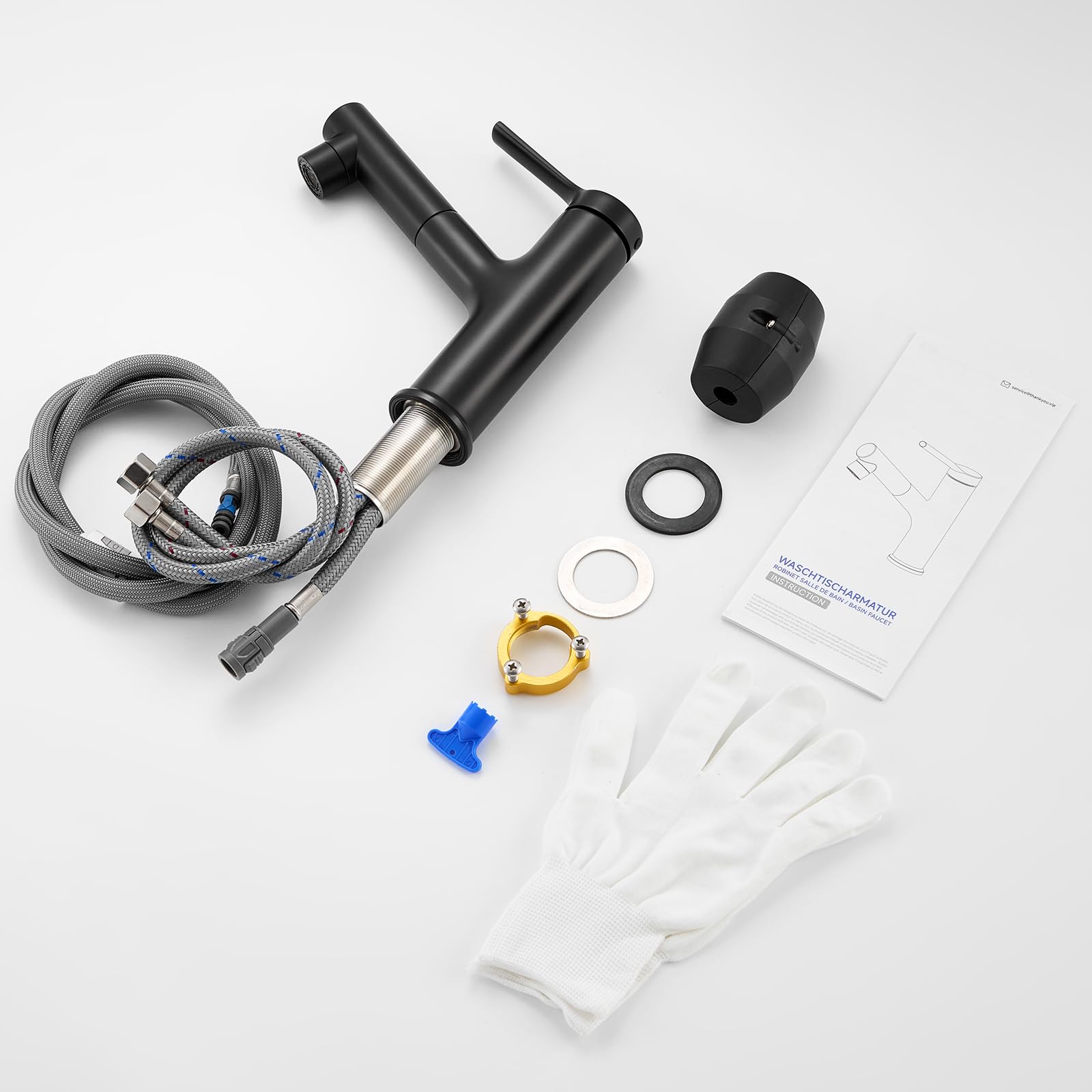 CECIPA Rubinetto Bagno Lavabo Nero con Doccia Estraibile lavaggio capelli | Miscelatore Lavabo Bagno 2 Modalità Getto, Rubinetto ad Alta Pressione per Lavandino Bagno,Nero