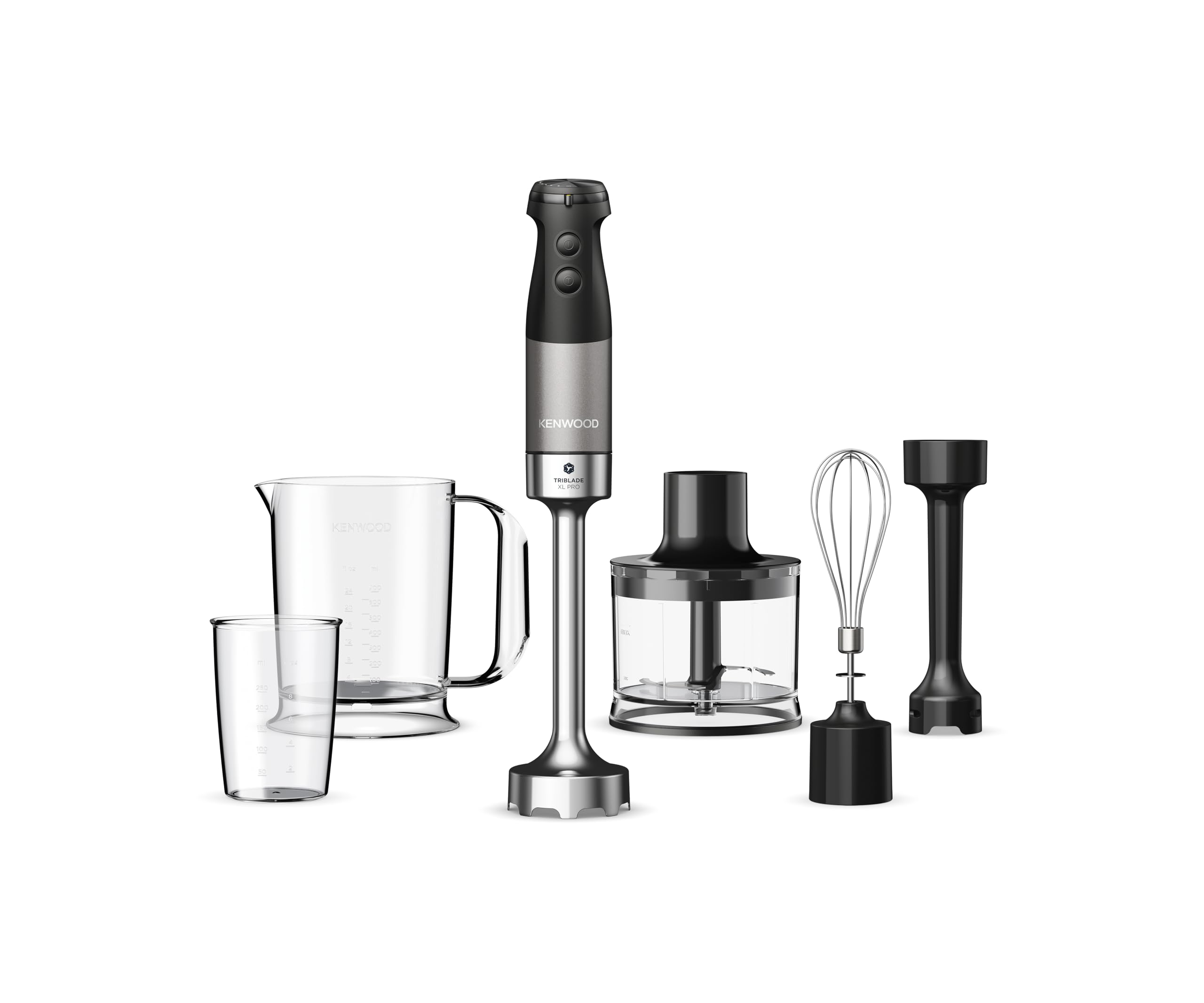 Kenwood Triblade XL Pro HBM80.322BK, Minipimer Sistema Triblade, Velocidad Variable+Turbo, Varillas Acero Inoxidable, Incluye Picadora 500ml, Cuchillas, Emulsionador, Vasos 700 y 250ml, 1200W, Negro