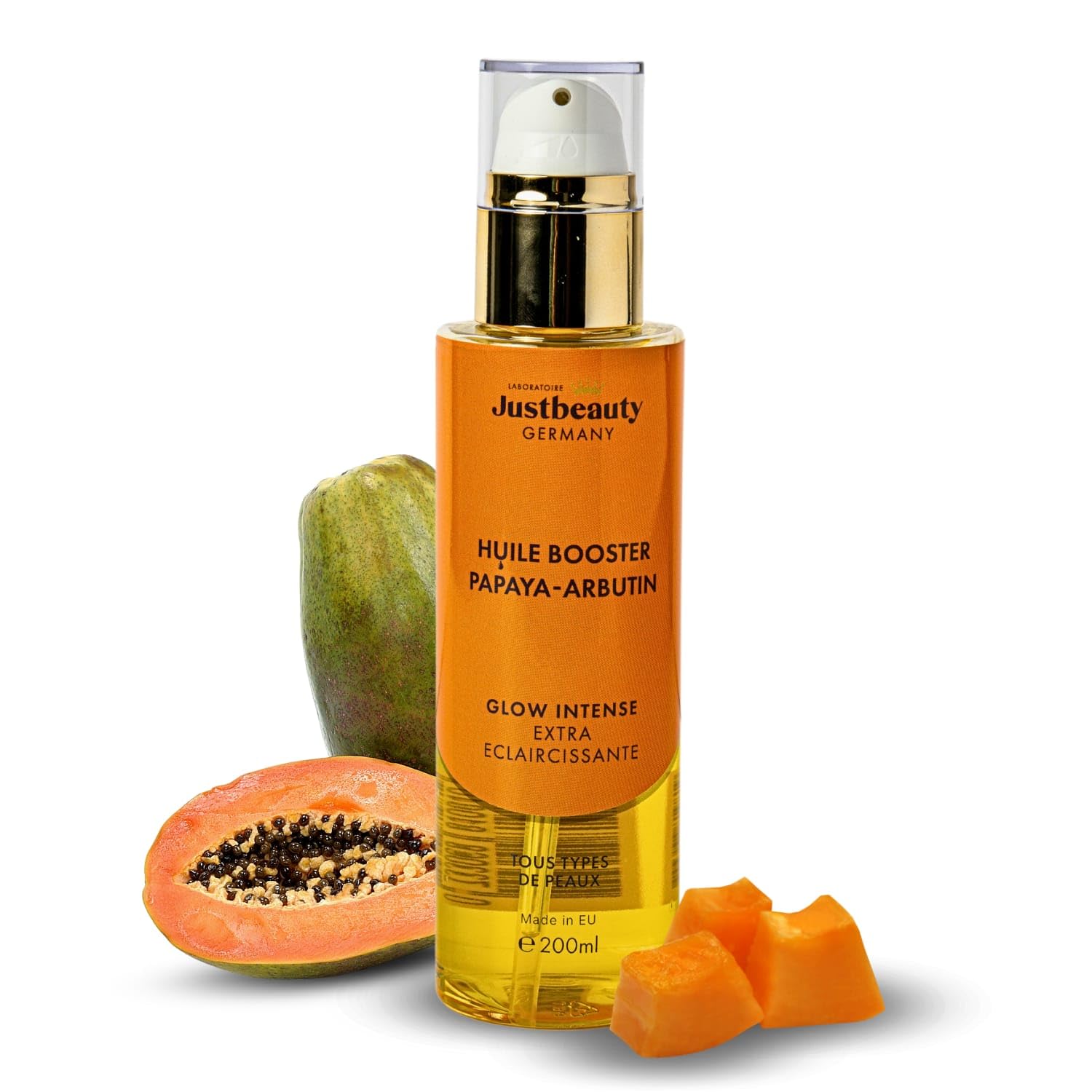 HUILE BOOSTER PERLE RARE PAPAPAYA – ARBUTIN Lussuoso olio per viso e corpo – Carnagione radiosa, idratazione intensa, contro macchie di pigmento, 200 ml