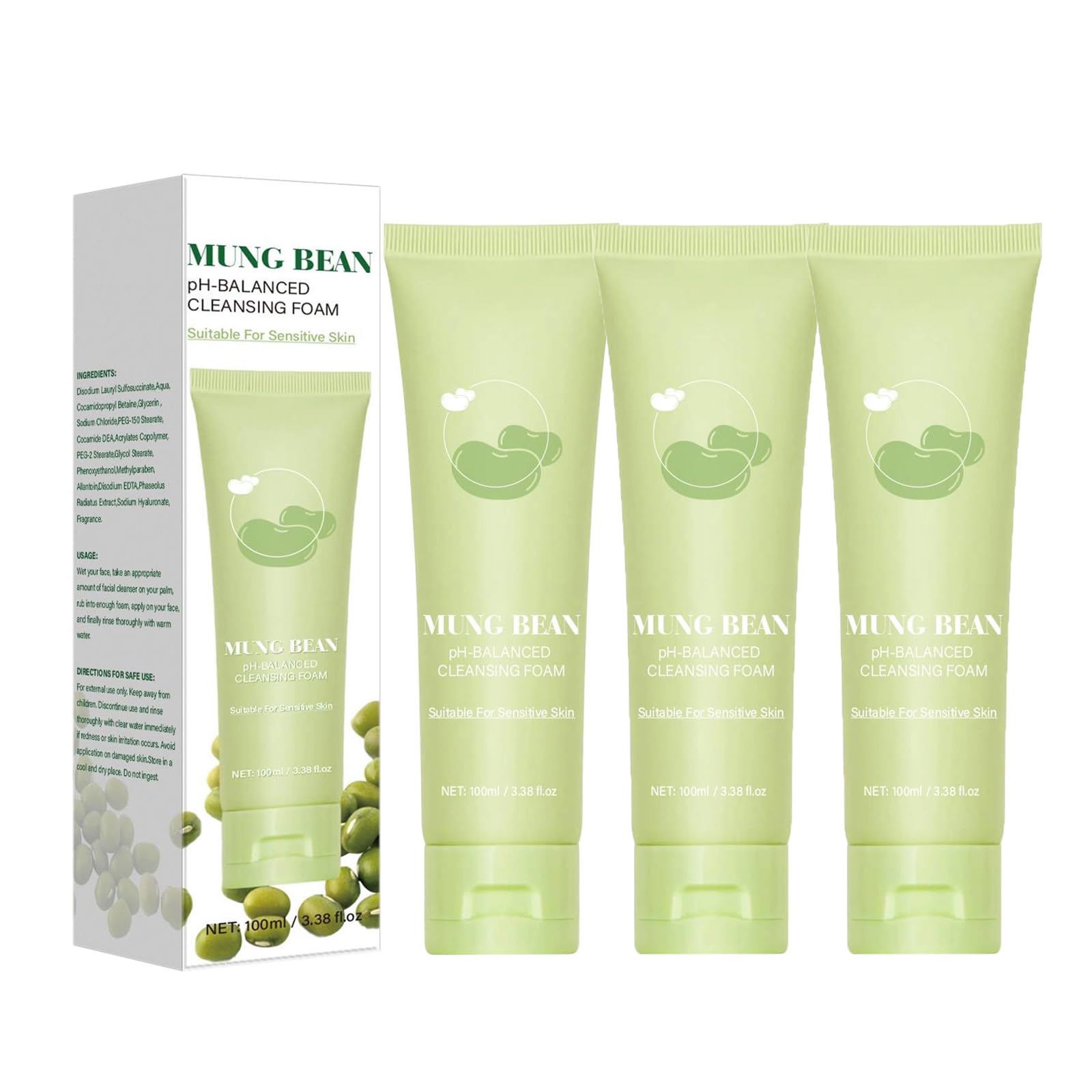 Mousse nettoyante au pH de haricots mungo (160 ml) - Sans parfum, non comédogène, testée, nettoyante pour le visage en profondeur - Convient pour les peaux sensibles - Nettoyant pour masque facial (3)