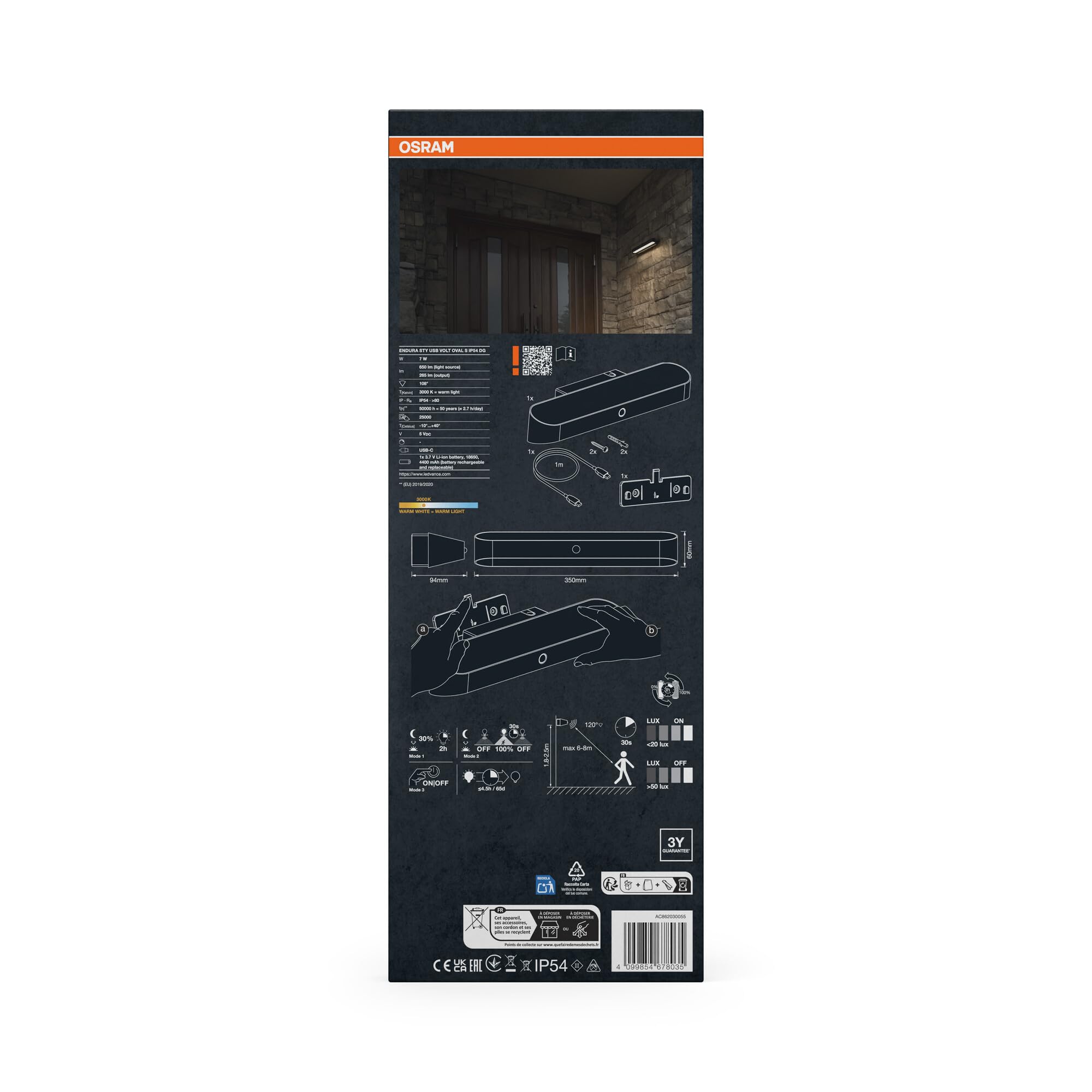 Osram ENDURA Style USB Volt owalny czujnik IP54 ciemnoszary
