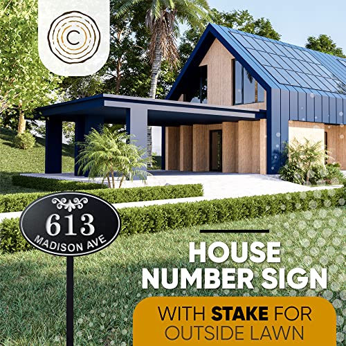 Carvature House Number Sign For Yard, Personalized Address Plaque With Stake For Outside Lawn, Home Address Yard Sign With 18” Stake Made Of Rustproof All-Weather Polyethylene (Choose From 2 Sizes) #TOP1