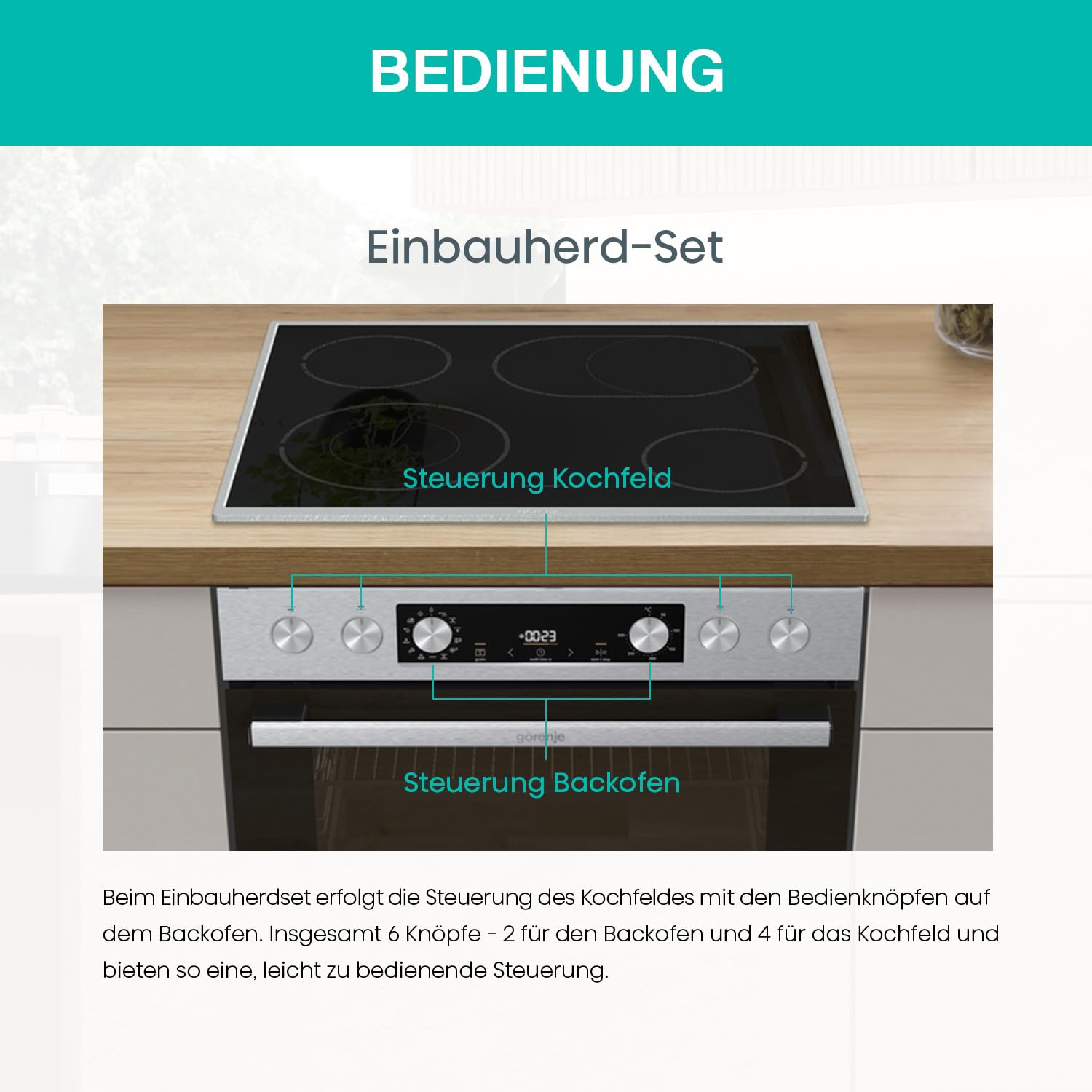 Gorenje Einbauherd-Set Heißluft 77L Glaskeramik-Kochfeld Inox ExtraSteam GentleClose EcoClean AirFry PizzaMode PerfectGrill Teleskopauszüge