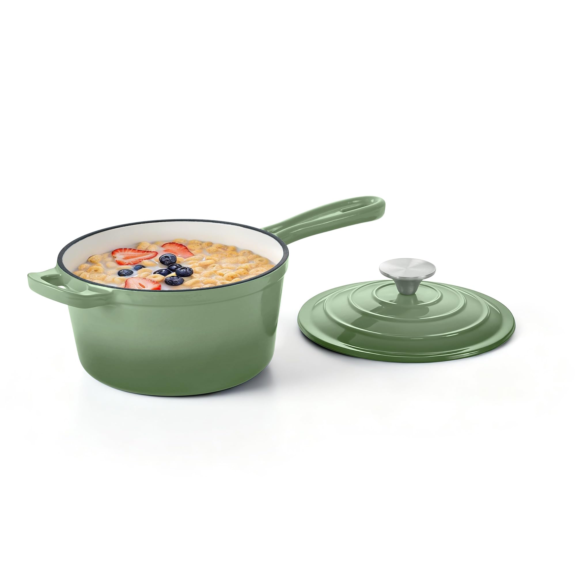 Homikit 2 Quart Saucepan with Lid, Enameled Cast Iron Small Sauce Pan Cooking Pot for Soup, Milk, Pasta, Nonstick Enamel Dutch Oven for All Cooktops, Heat Resistant Up to 500°F, Sage Green