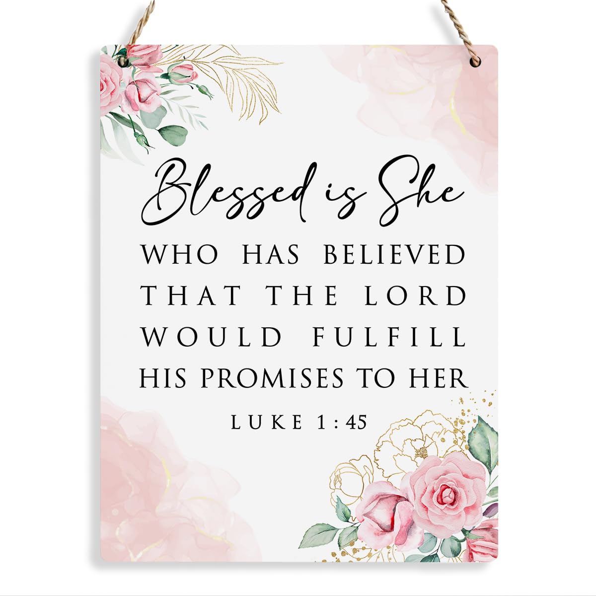 Inspirational Bible Verse Wall Art Decor Pink Luke 1:45 Christian Gifts for Women Scripture Wooden Hanging Sign for Modern Home Office Kids Room