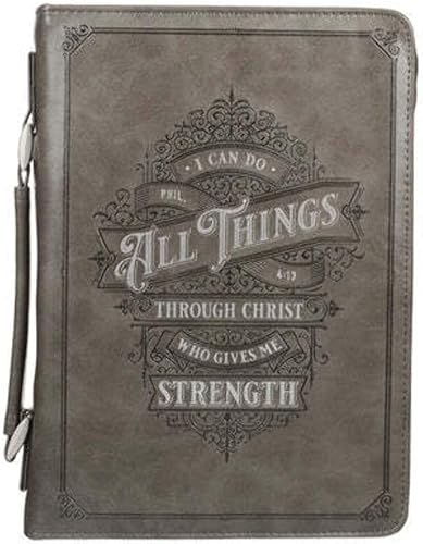 Christian Art Gifts Funda protectora de piel sintética gris carbón para hombre, funda de transporte clásica de la Biblia, para todas las cosas a