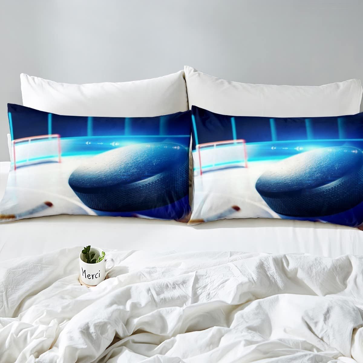 OPQ6230 Pościel 200 x 220 cm, poszewka na kołdrę 3D, hokej na lodzie, zestaw pościeli 200 x 220 cm + 2 poszewki na poduszkę z zamkiem błyskawicznym