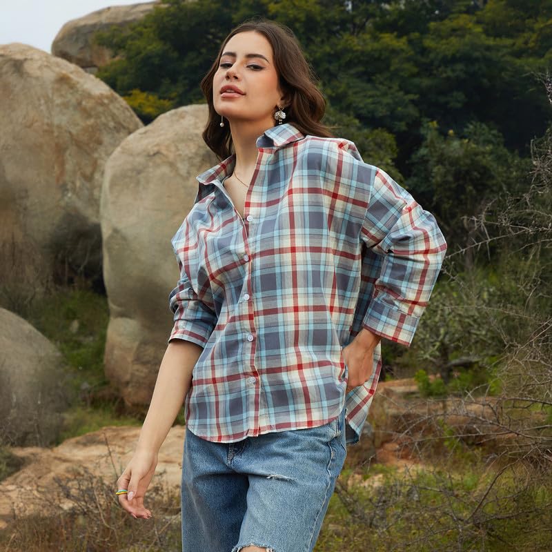 Image of PINACOLADA Women's Solid Oversized Shirt for Casual Wear | Spread Collar | Long Sleeve | Button Closure | Oversized Shirt Crafted with Comfort Fit for Everyday Wear