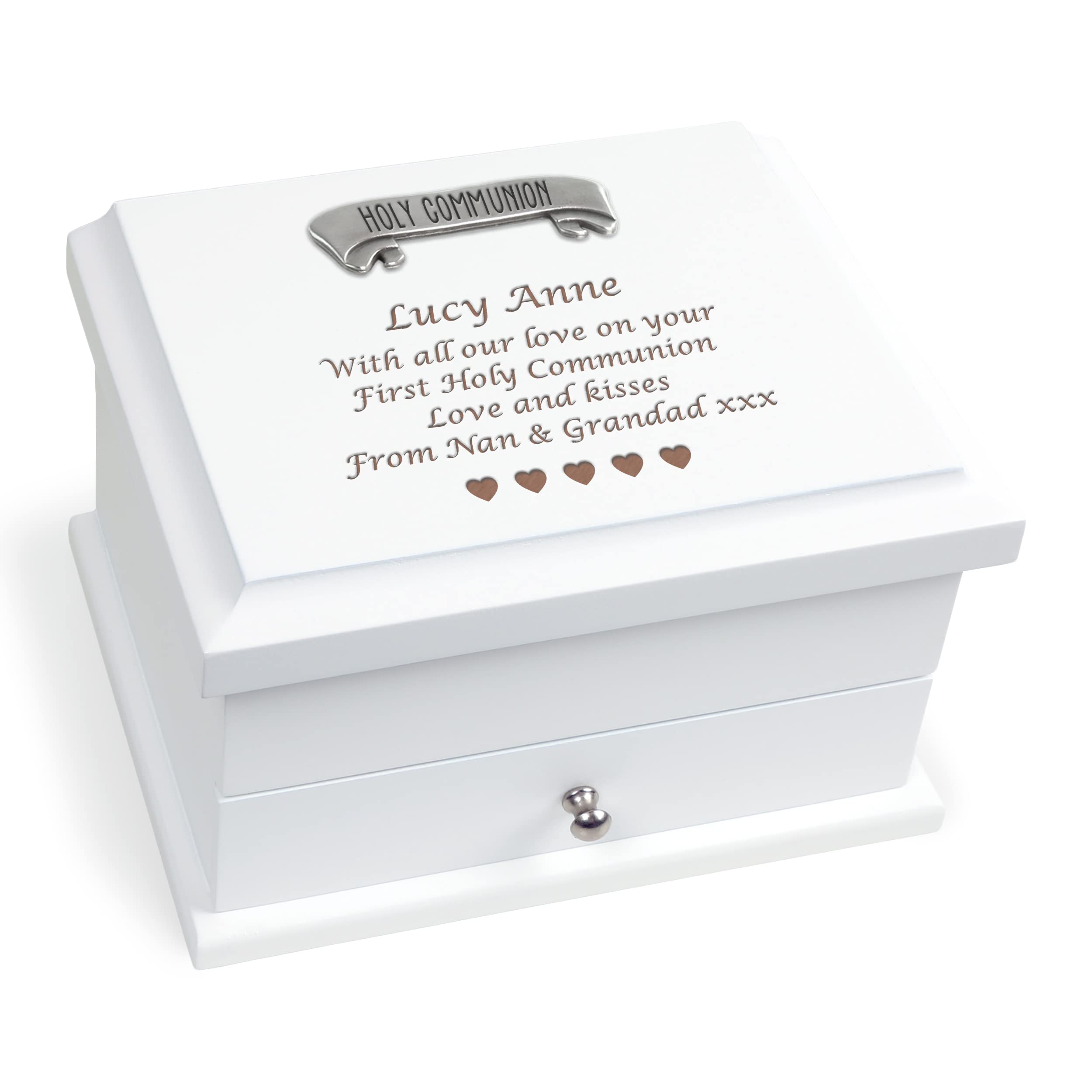 De Walden Girl's First Holy Communion Engraved Jewellery Storage Organiser Box, 1st Communion Gifts For a Girl
