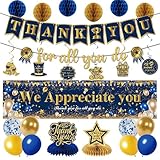 Roetyce We Appreciate You Party Decorations Men Women, Blue Gold Thank You For All You Do Banner Yard Sign Balloons Hanging Swirls, Thanks to Teacher Staff Employee, Fun Appreciation Party Supplies