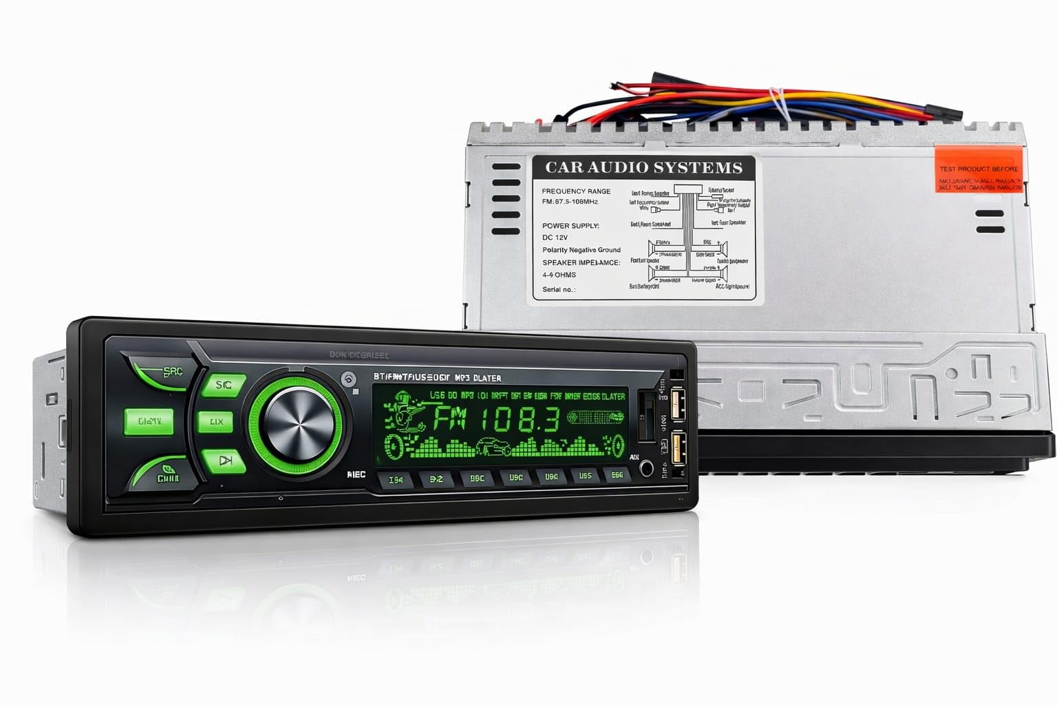 High Power Car Audio mp3 Player – 4x50W Sound, USB/TF Support, FM Radio & Stylish LED Display & Multi-Color Lights-image-28